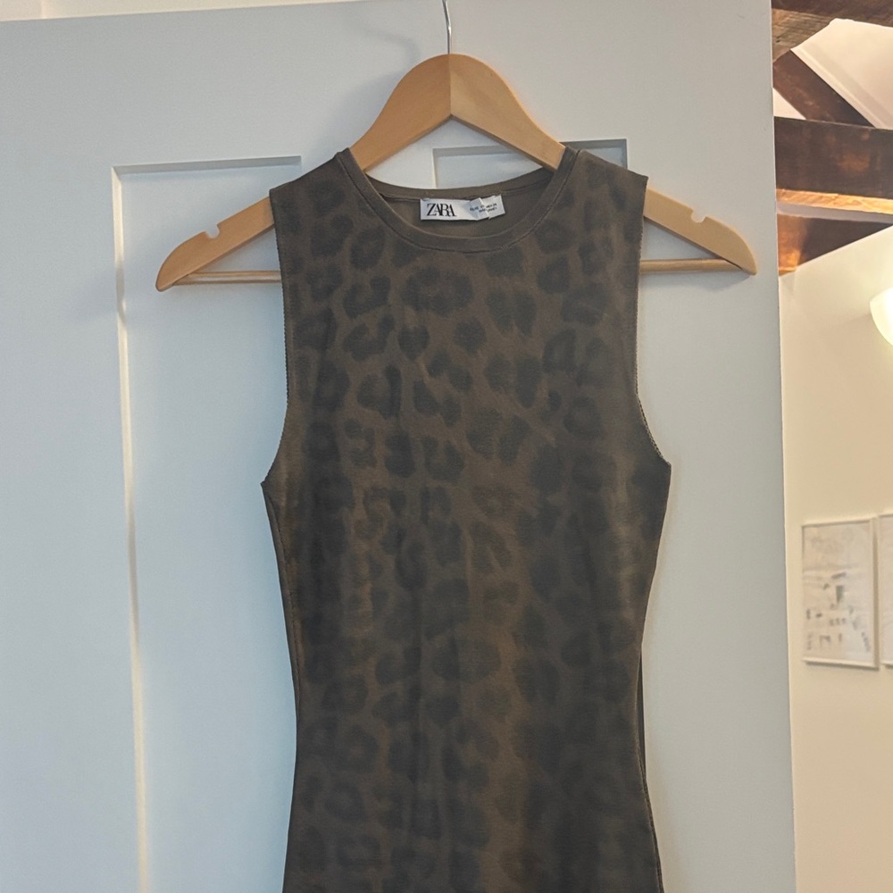 Zara Animal Print Tank BodyCon Dress - Brown Maxi